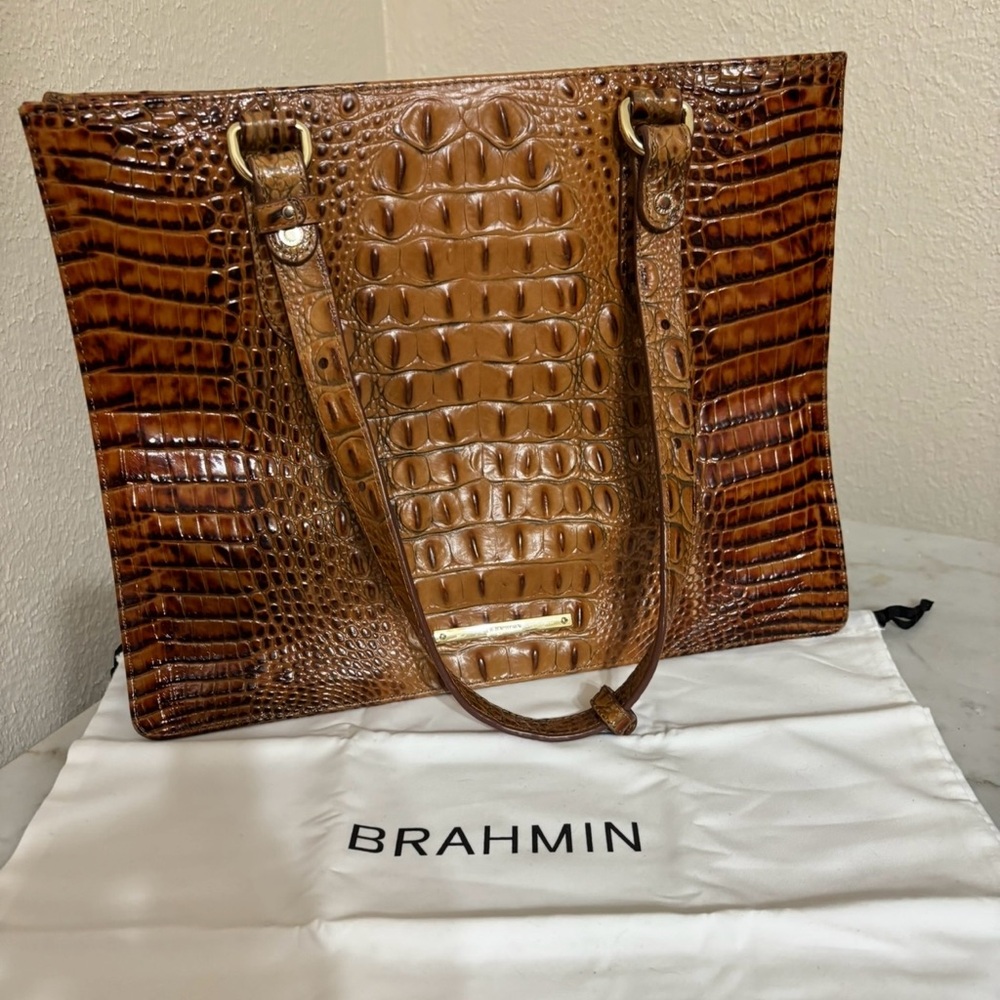 Brahmin Brown Crocodile-Embossed Tote